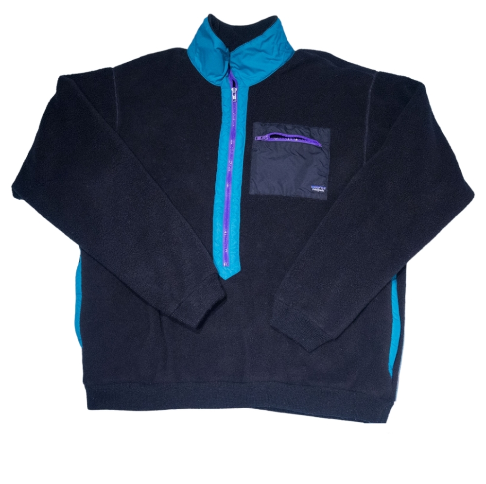 Vintage 80s Patagonia FA88 Synchilla Half Zip Black and Teal